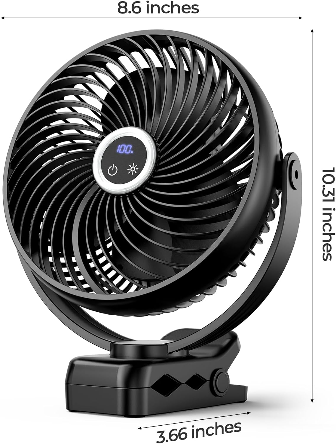 xasla 10000mAh Portable Clip on Fan, 8 inch Rechargeable Battery Operated, 24 Hours Work Time, Quiet USB 4 Speeds Personal, Ideal for Outdoor Camping Golf Cart Home Office Black