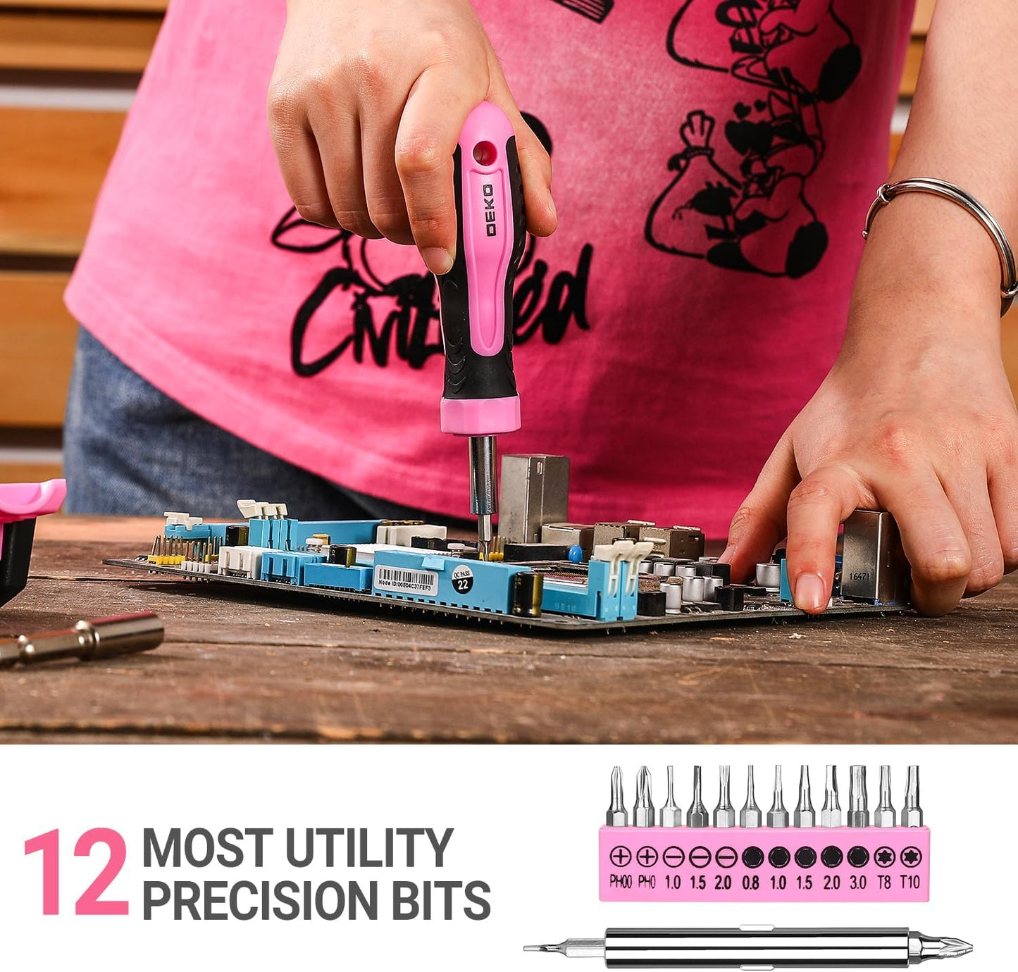 DEKOPRO Tool Set for Women: Pink Tool Set for Home Repair, Womens Tool Kit for All Purpose 42 Piece