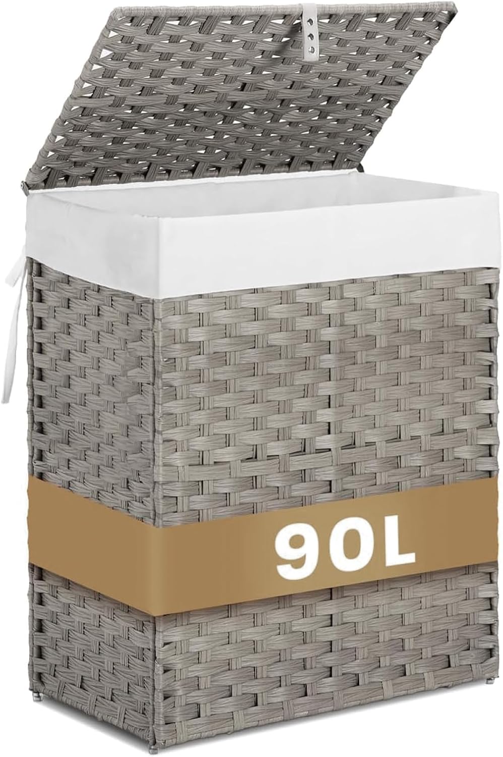 Wicker Laundry Hamper with Lid,34 Gal(130 L) Rattan Laundry Basket 2 Sections with Lid, Removable Machine Washable Line, Large Clothes Hamper with Handles for Bathroom Bedroom, Gray