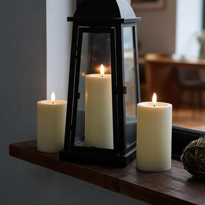 LUSHARBOR Outdoor Flameless Candles, Set of 3 Battery Operated Pillar Candles with Remote & Timer, 3" x4" 5" 6" Waterproof Plastic LED Candles for Patio Porch Garden Yard Candle Lantern Ivory