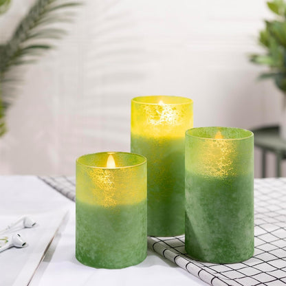 Blue Flameless Candles with Remote, Real Wax Glass Battery Operated Candles with Timer, LED Pillar Candle for Bedroom Home Wedding Birthday Party Fall Halloween Christmas Decorations, Set of 3