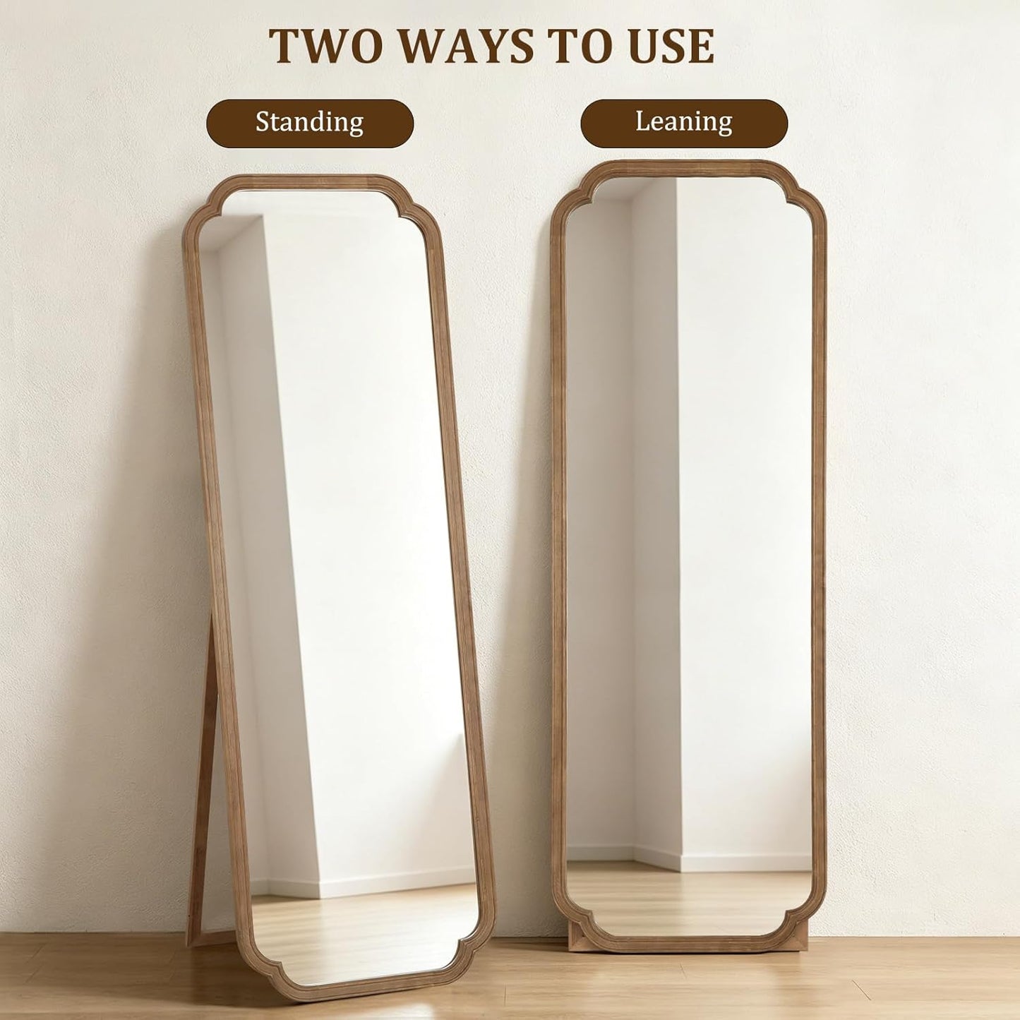 WallBeyond Full Length Mirror Wall Mounted 65"x22", Rustic Wooden Frame Floor Mirror, Large Full Body Mirror for Bedroom, Leaning or Hanging Against Wall, Natural