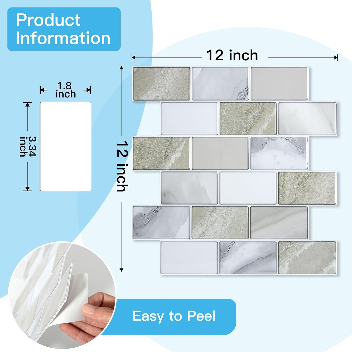 Art3d Peel and Stick Backsplash for Kitchen White Subway (10 Tiles, Thicker Design)