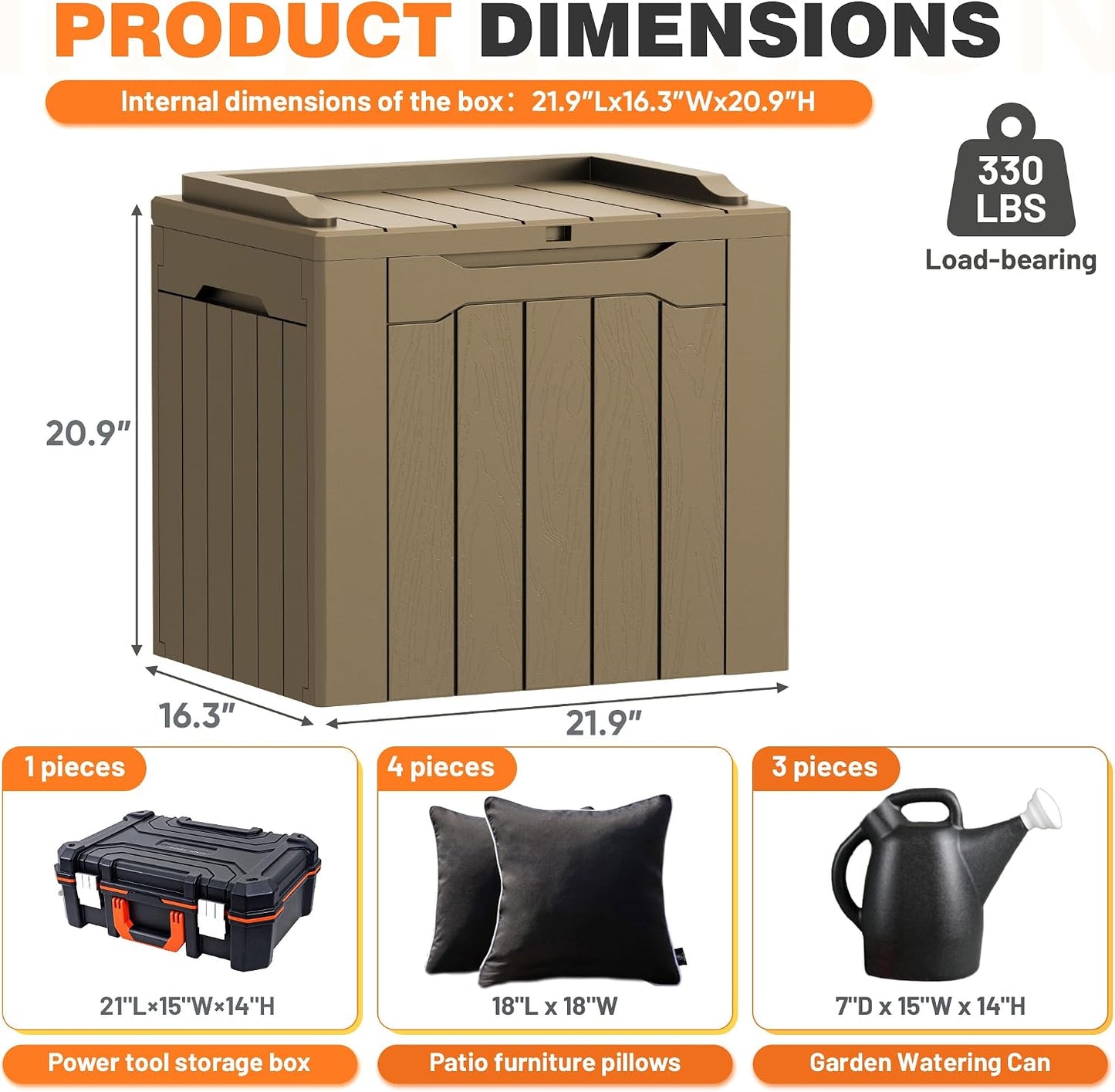 32 Gallon Deck Box Outdoor Indoor Waterproof Storage Box for Patio Furniture, Pool Accessories, Garden Tools, and Cushion Storage, Black