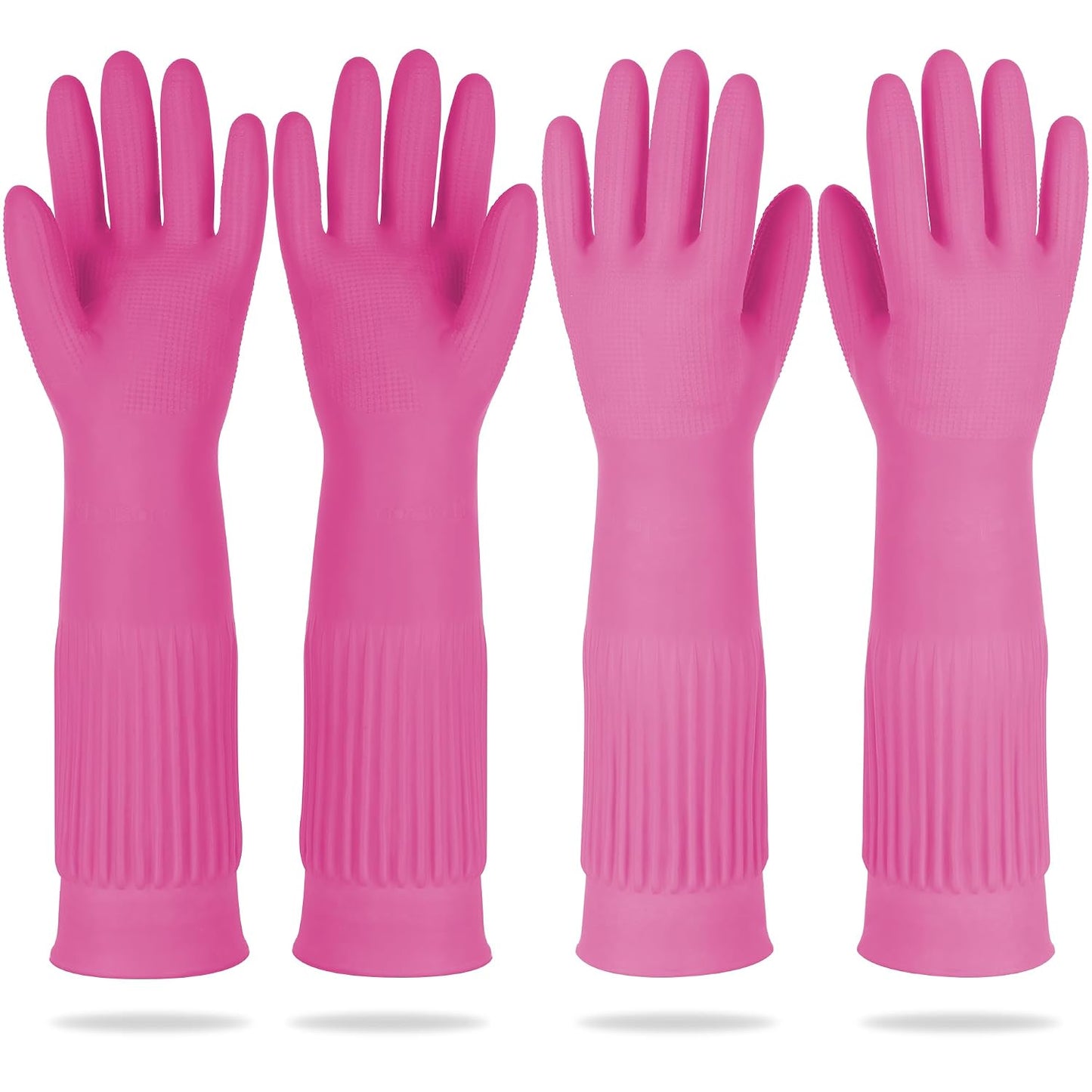 DABOGOSA Mamison 2 Pairs Reusable Waterproof Household Dishwashing Cleaning Rubber Gloves, Non-Slip Kitchen Glove (Pink, Medium (Pack of 2))