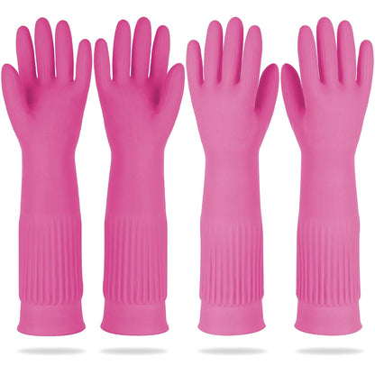 DABOGOSA Mamison 2 Pairs Reusable Waterproof Household Dishwashing Cleaning Rubber Gloves, Non-Slip Kitchen Glove (Pink, Medium (Pack of 2))