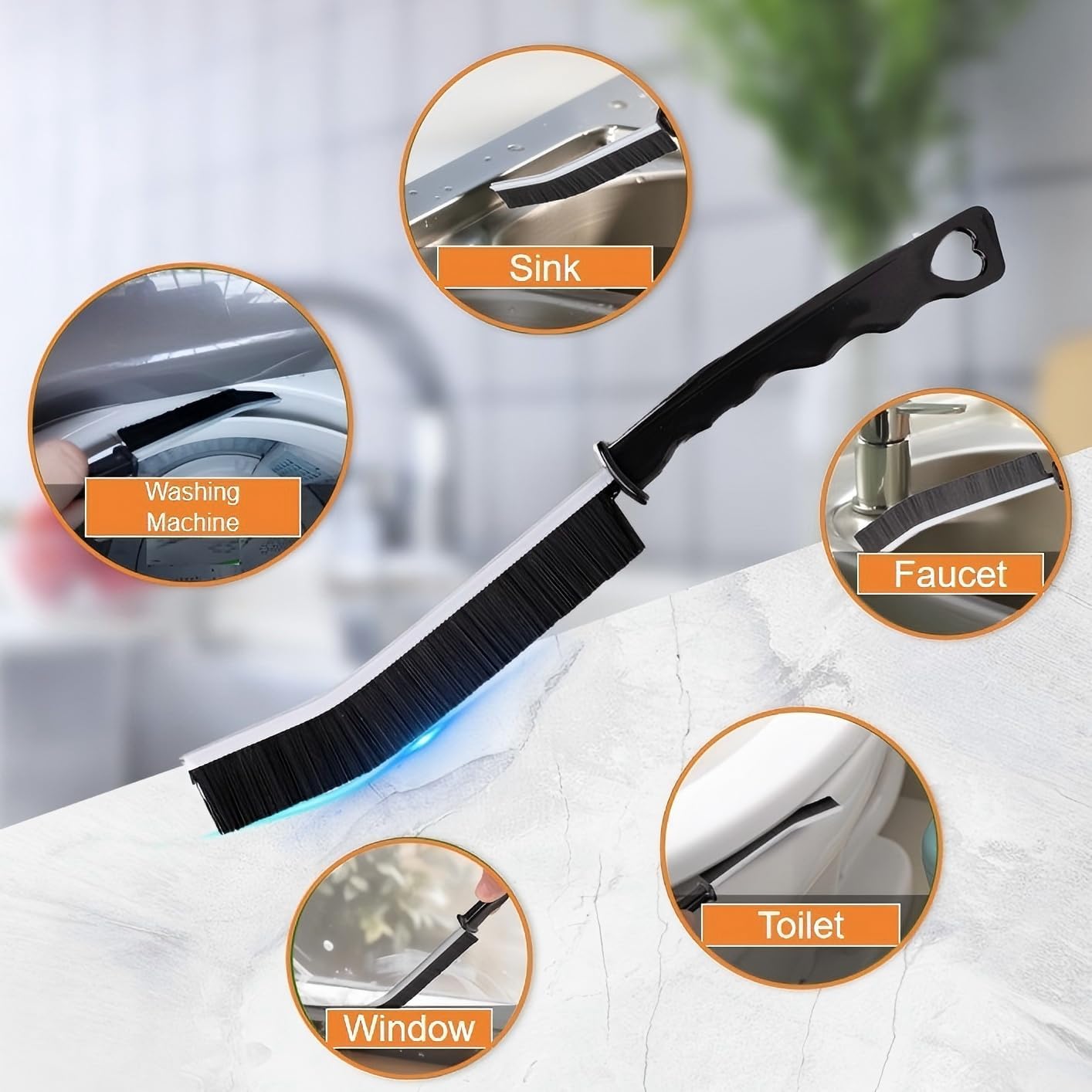 Crevice Cleaning Brush Cleaning Supplies Cleaning Tools Essentials - Multi-Purpose Stiff Bristle Scrub Brush for Bathroom, Kitchen, Windows, Faucets, Toilet, Grout, Car Household 2 Pcs