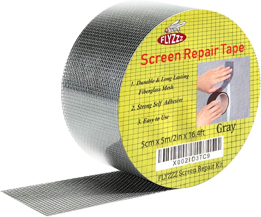 FLYZZZ Window Screen Repair Kit Tape with Stitching Thread, Gray(16.4FT), Waterproof 3-Layer Strong Adhesive Window Screen Doors Patch Tape Suitable for Covering Holes&Tears Instantly