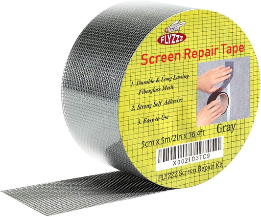 FLYZZZ Window Screen Repair Kit Tape with Stitching Thread, Gray(16.4FT), Waterproof 3-Layer Strong Adhesive Window Screen Doors Patch Tape Suitable for Covering Holes&Tears Instantly