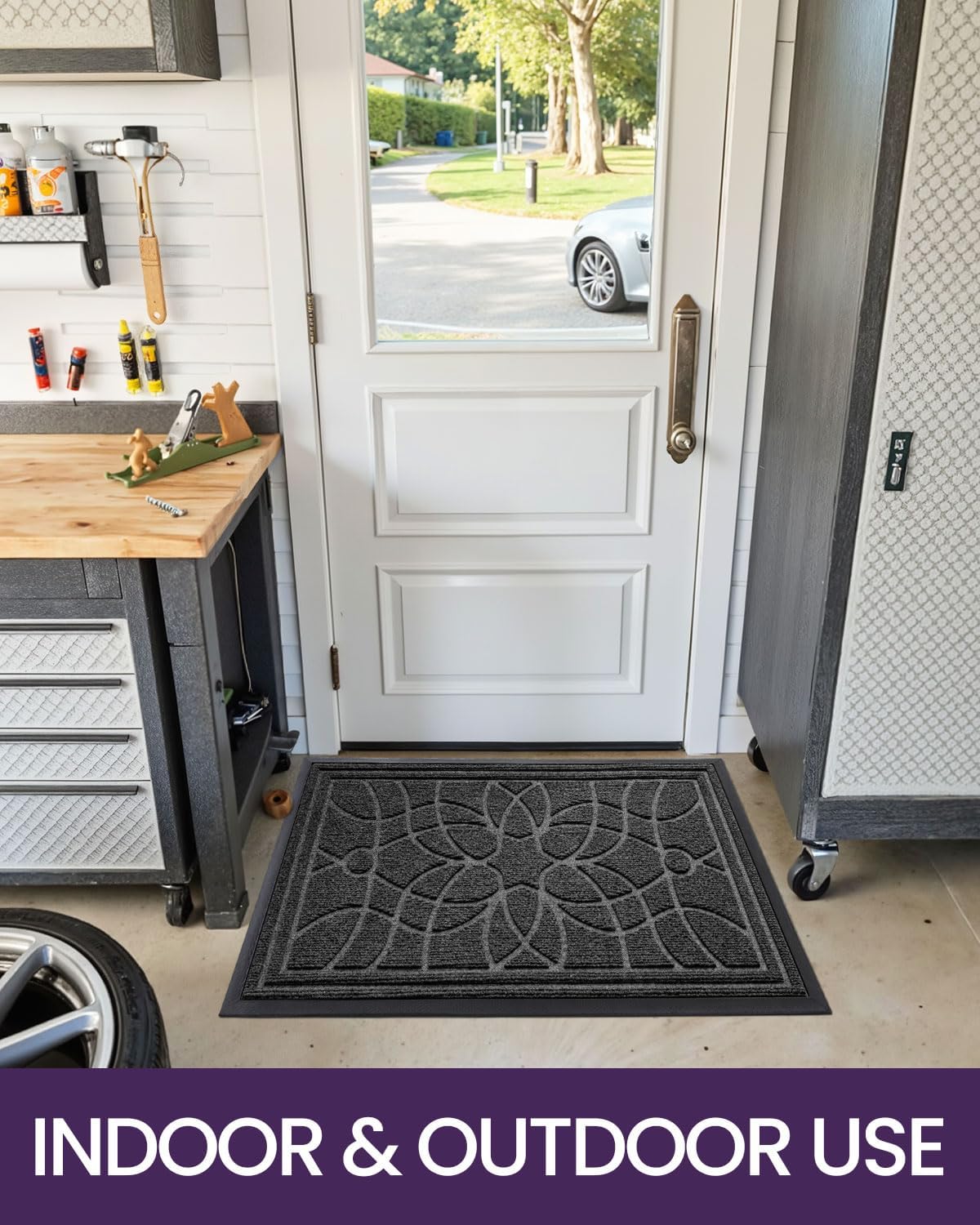DEXI Front Door Mat Outside Entrance, Heavy Duty Non Slip Low Profile Doormat for Entryway, Trap Dirt and Moisture Welcome Mats, Easy Clean, Patio, Garage, 3x2, Blue