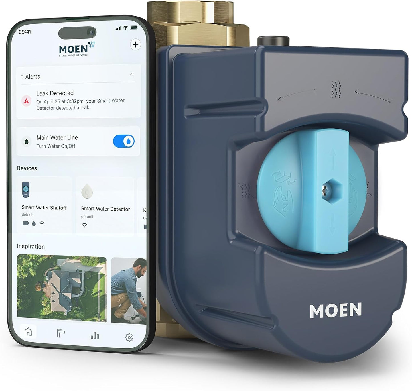 Moen Flo 1-inch Smart Water Shut Off Valve, Smart Home Water Monitor Leak Detector, Wifi Connected, App Enabled Flow Meter and Shutoff, 900-006