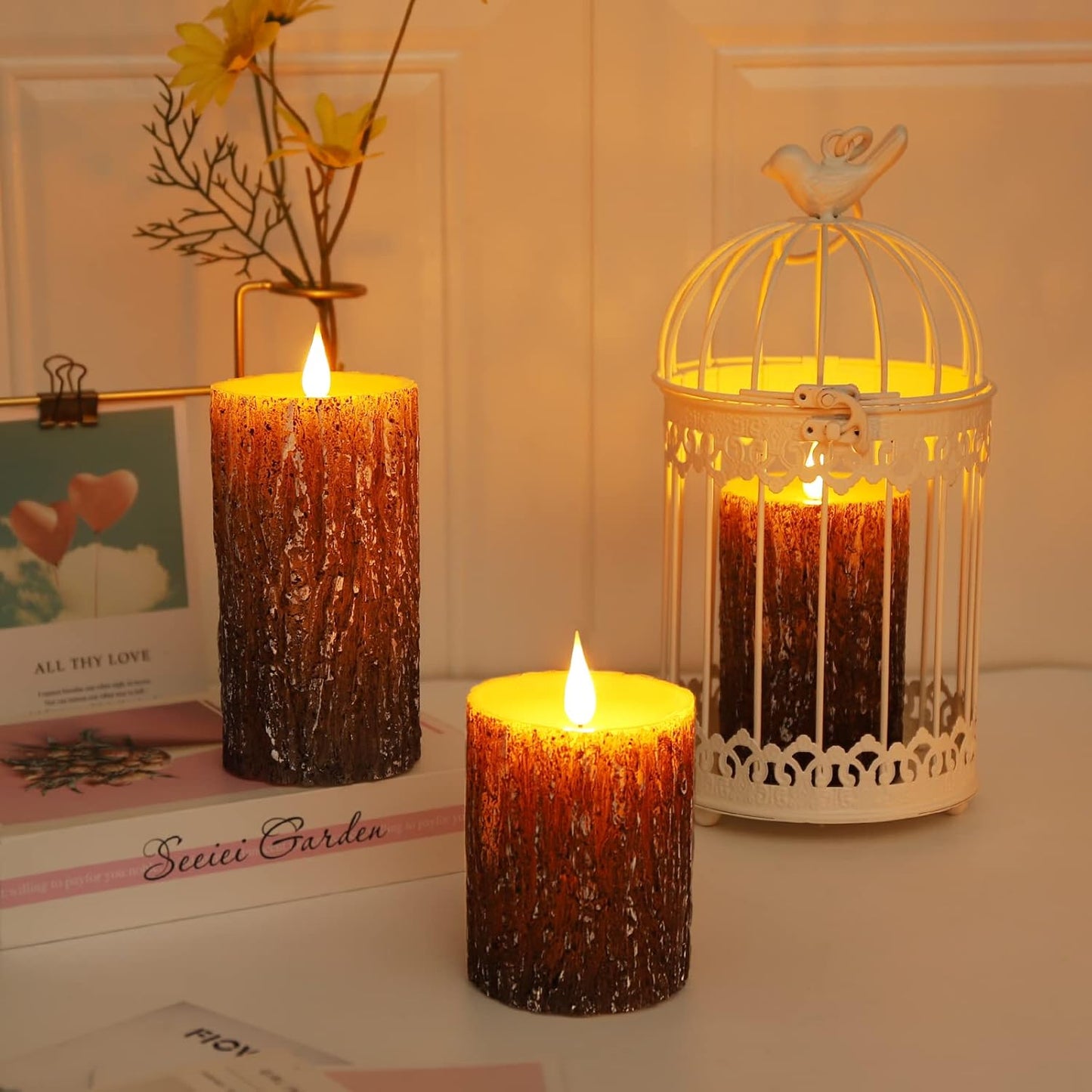 Enpornk Flameless Candles, Flickering Moving Flame LED Candles Set of 5 (Size: D: 3" x H: 4"/4"/4"/6"/6") Pillar Realistic Real Wax Battery Operated Candles with Remote Control 2 4 6 8 Hours Timer