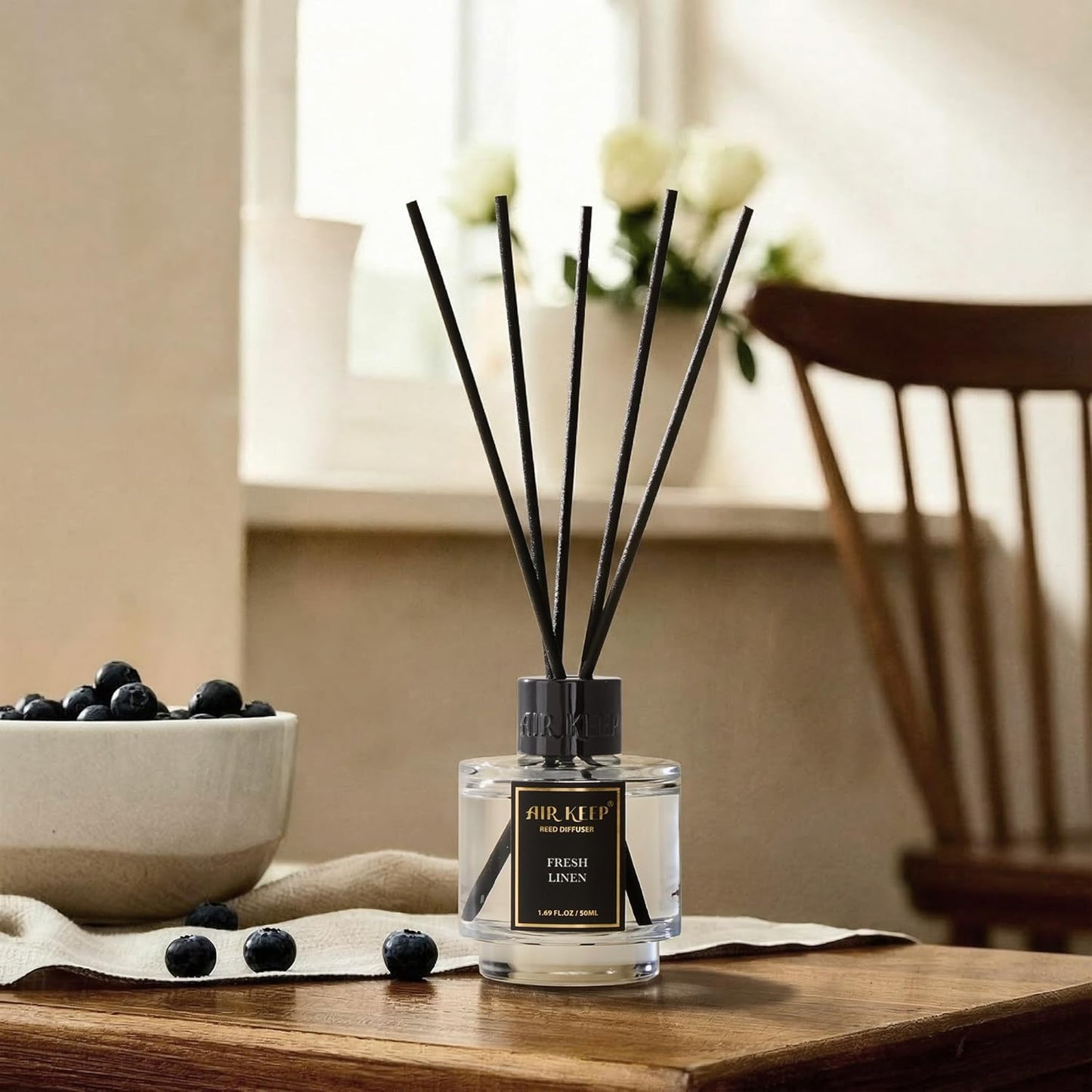 Airkeep Reed Diffuser Set of 3 for Bathroom Air Fresheners, Oil Diffuser Sticks | Cedar Wood,White Pine Moroccan Amber Scent Diffuser(1.7 fl oz*3) Fragrance with 18 Sticks Defusers | Shelf Decor