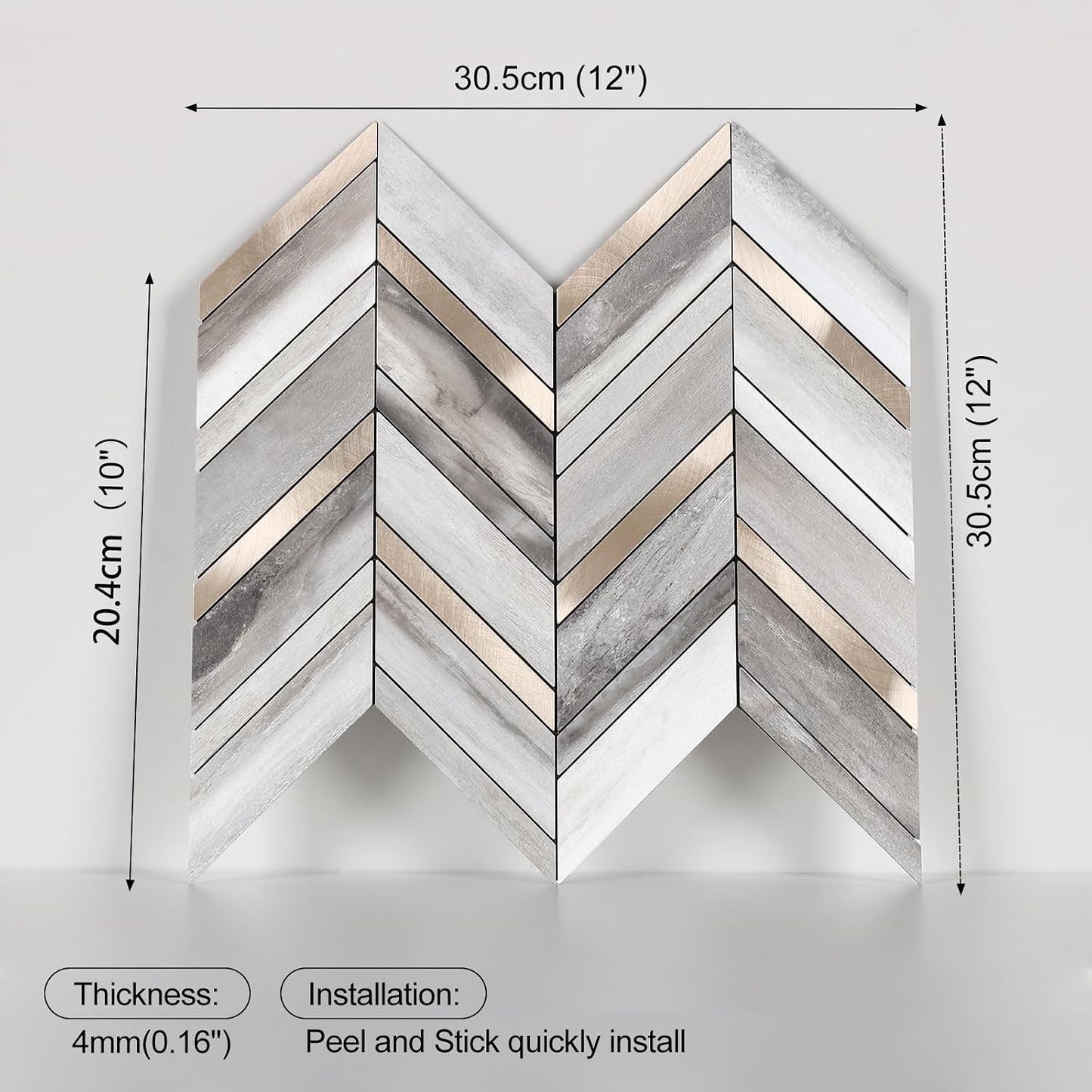 Yipscazo 10-Sheet Herringbone Backsplash Peel and Stick Tile, Polished White PVC Stick on Backsplash for Kitchen, Waterproof Self Adhesive Wall Tile for Bathroom