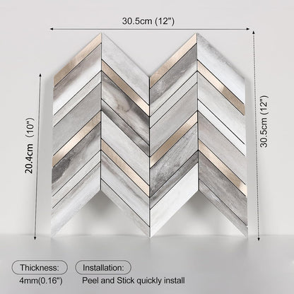 Yipscazo 10-Sheet Herringbone Backsplash Peel and Stick Tile, Polished White PVC Stick on Backsplash for Kitchen, Waterproof Self Adhesive Wall Tile for Bathroom