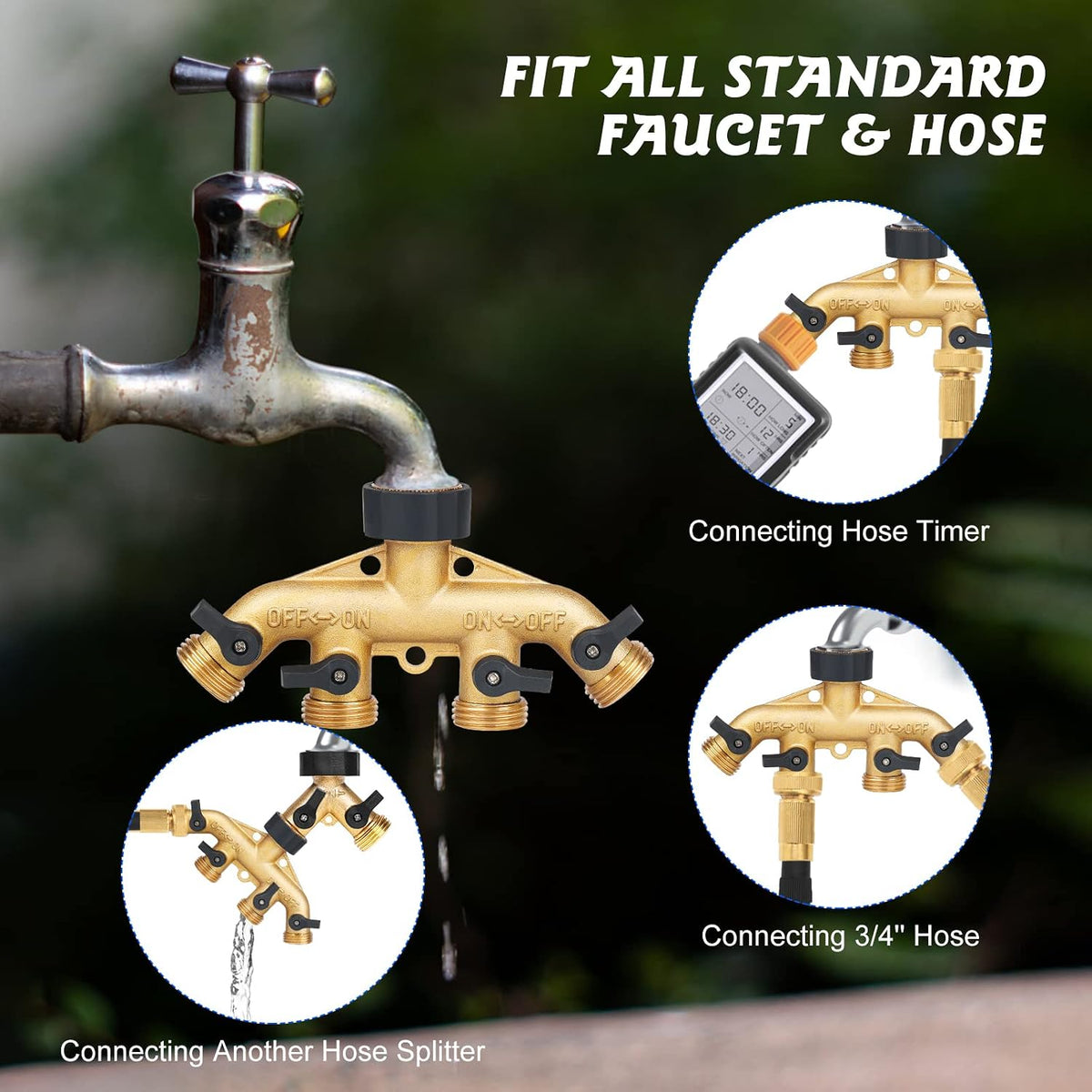Garden Hose Splitter 2 Way Heavy Duty Brass Connector Tap Y Splitter (2WAY x)