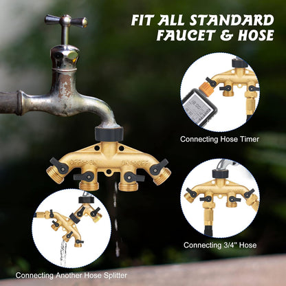 Garden Hose Splitter 2 Way Heavy Duty Brass Connector Tap Y Splitter (2WAY x)