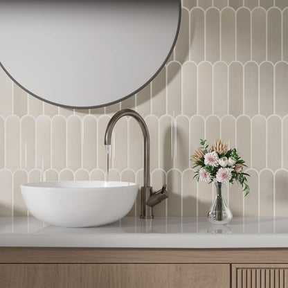 Peel and Stick Backsplash Tile, 10 Sheets 12''x12'' Kitchen Tiles | Beige White Self Adhesive 3D Wall Tiles Back Splash for Kitchen, Bathroom, Laundry Room
