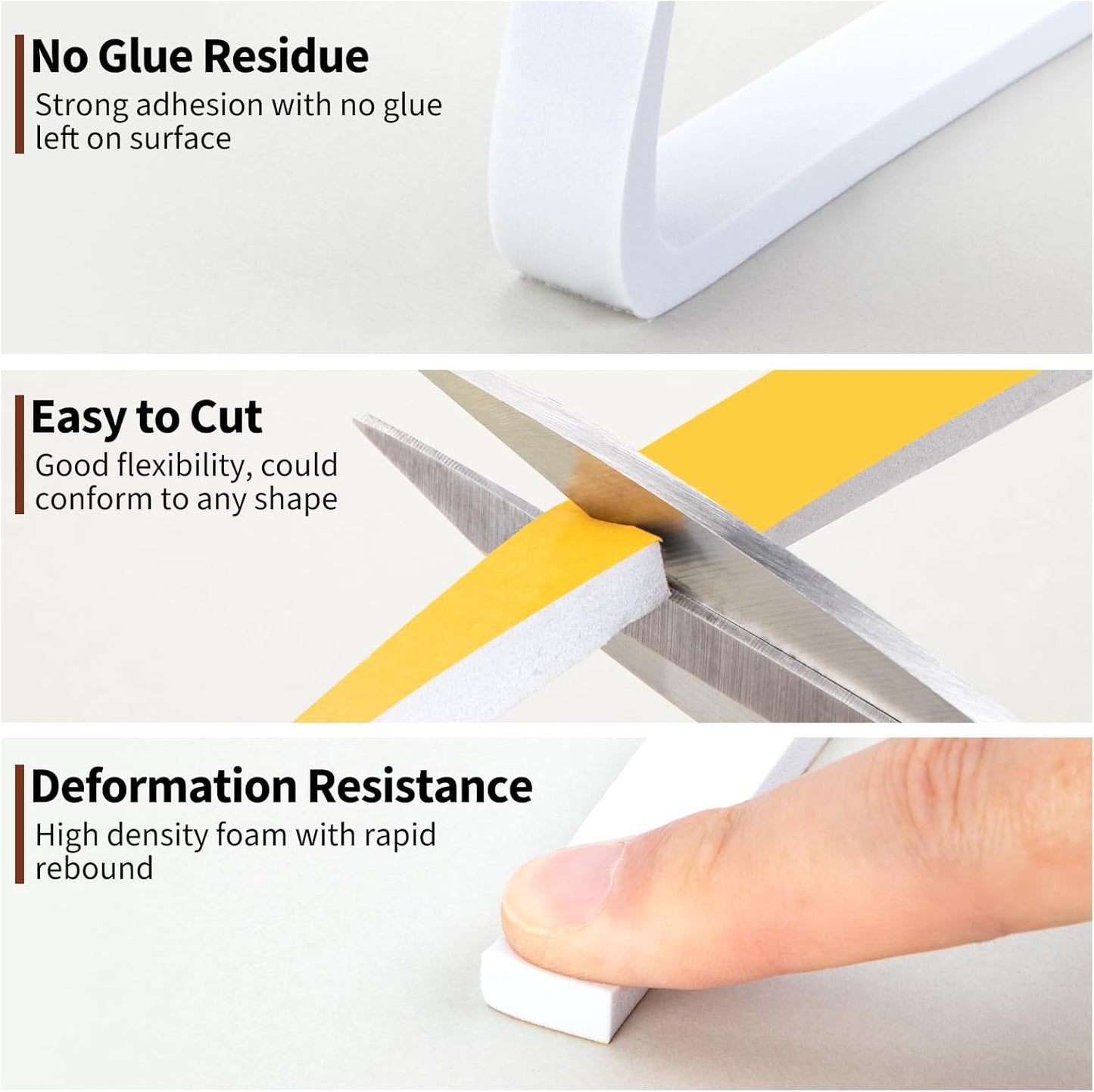 Yotache Weather Stripping Door Seal Strip White 3/8" x1/8", 50Ft Total, Foam Insulation Tape Gasket for Door Frame and Windows, 3 Rolls x 16.5Ft