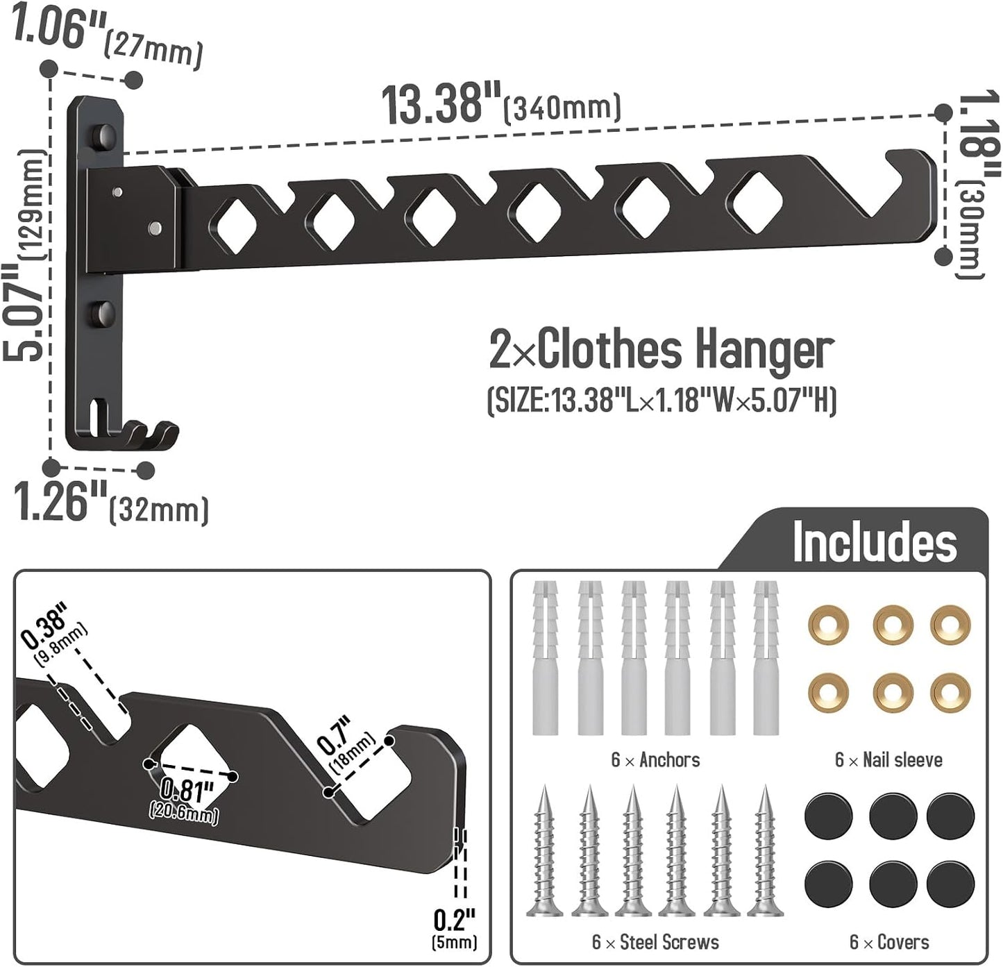 Wall Mounted Clothes Drying Rack, Wall Clothes Hanger Foldable, Laundry Hanger Hook for Bathroom, Wall Clothes Rack Indoor, Perfect for Small Spaces, White