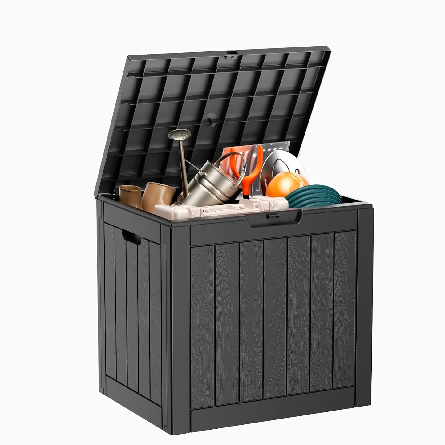 PatioZen 100 Gallon Resin Deck Box, Lockable Patio Outdoor Storage Box for Furniture, Garden Tools and Tools Storage, Waterproof Outside Storage Boxes - Black