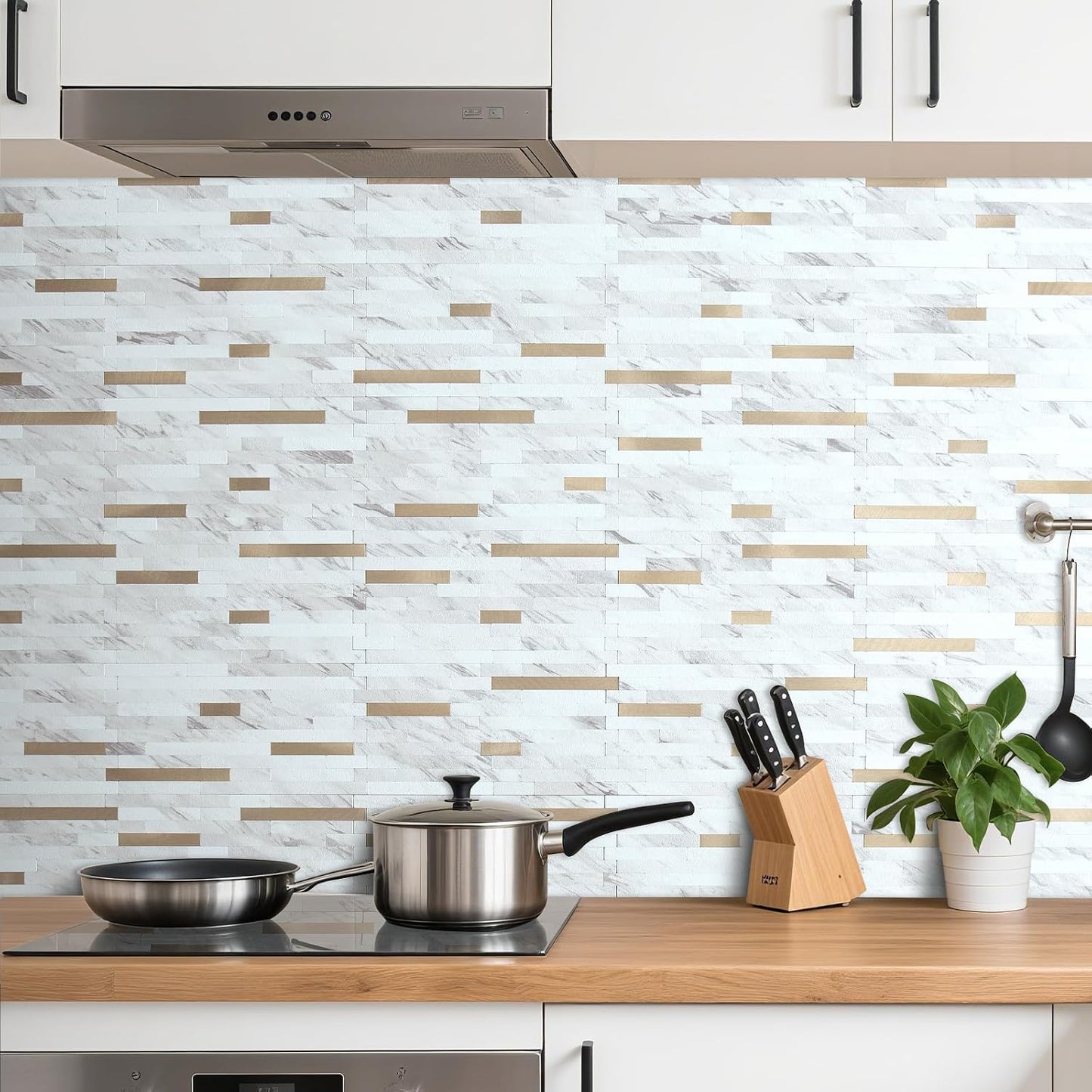 AULIGET 20 Sheets Peel and Stick Backsplash, Black & Grey Wood Look PVC Mixed Metal Stick on Backsplash Tiles for Kitchen