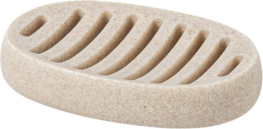 Soap Dish, Bar Soap Holder, Travertine Stone Look, Off White | Self Draining,Sponge Holders Tray for Shower,for Dispenser,Scrubber,Bottle,Cup on Bathroom Kitchen Bathtub Sink or Counter