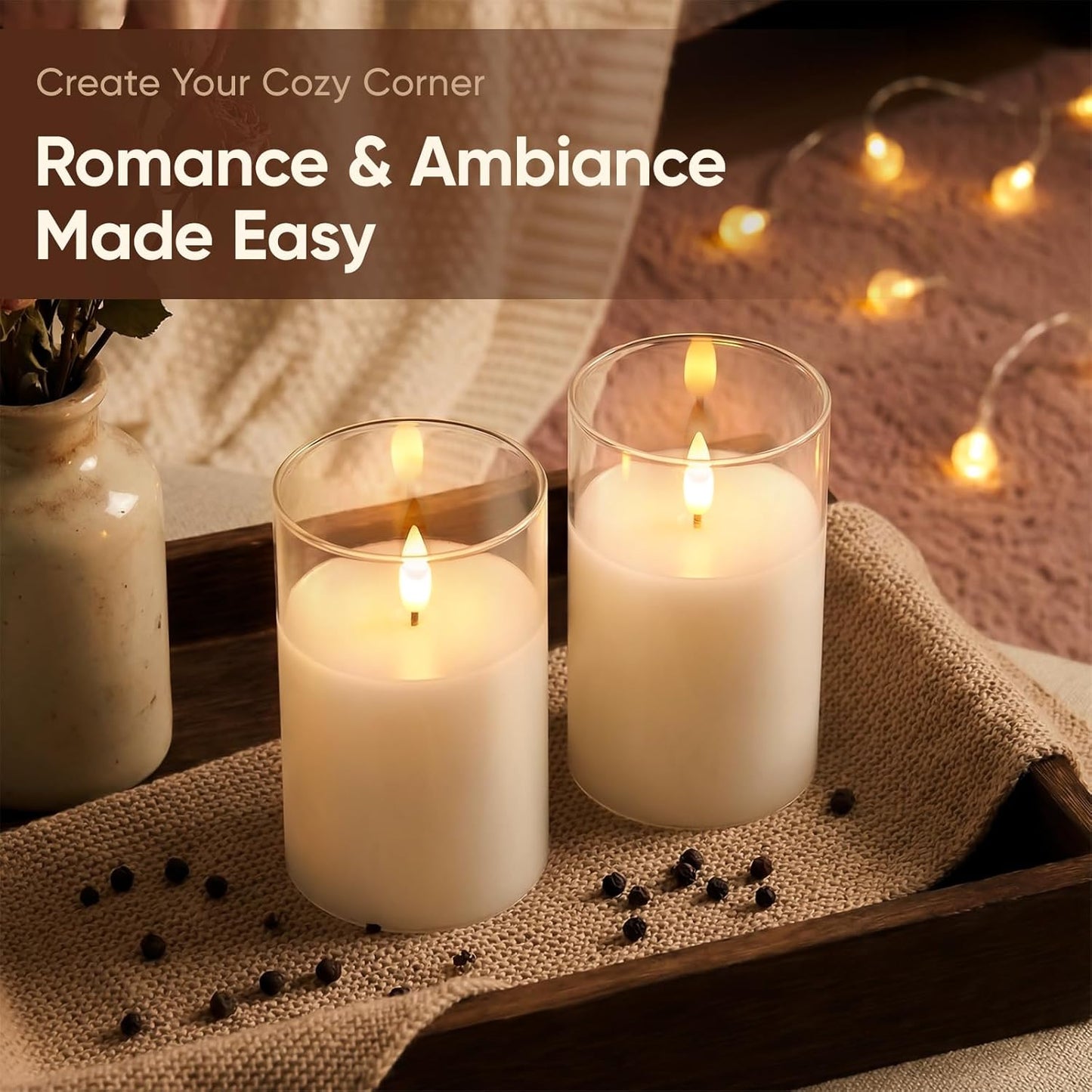 Amagic Clear Glass Flameless Candles Battery Operated with Timer, Remote Control, LED Pillar Candles, Battery Powered, Valentine's Day Decor, Pure White Wax, Set of 3