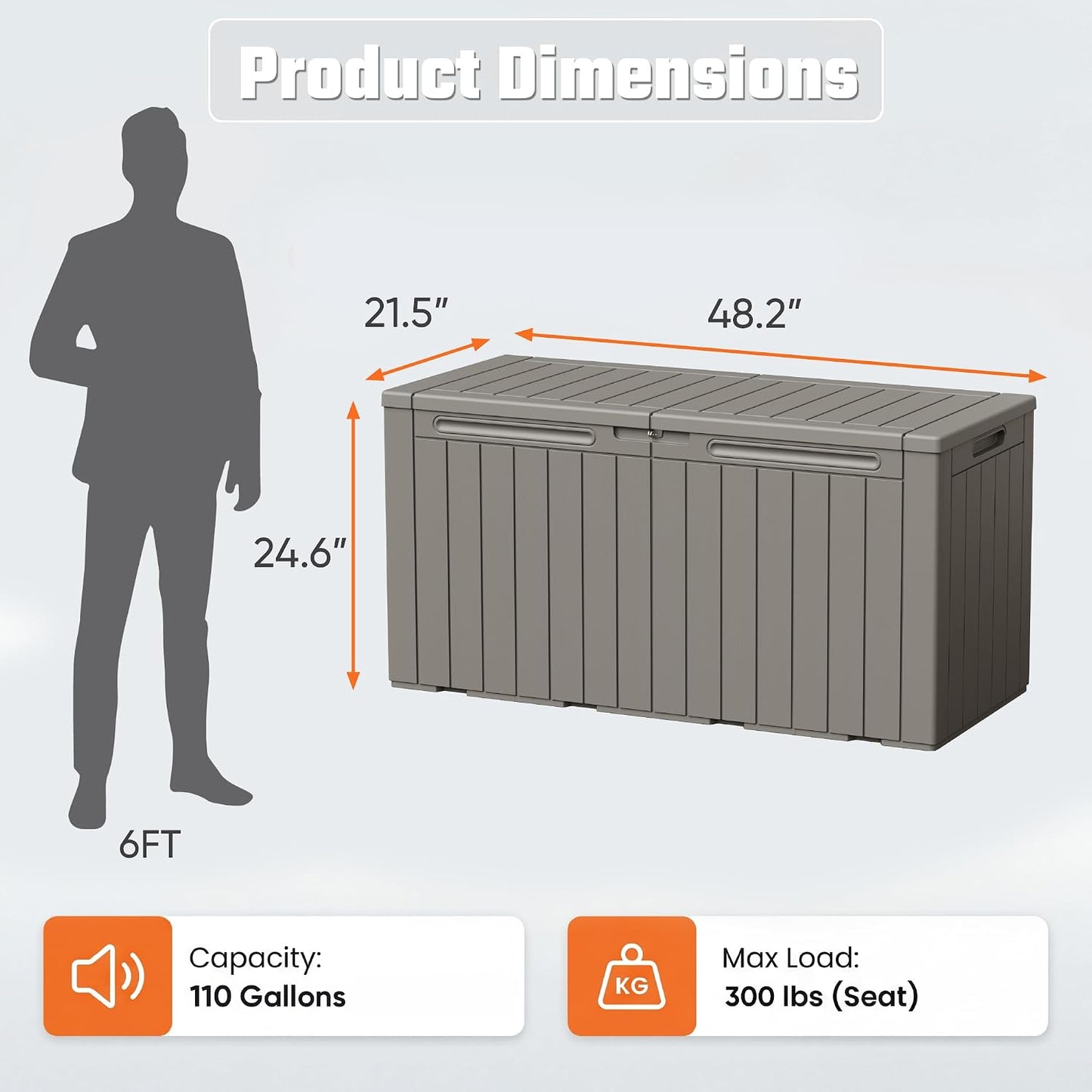 Greesum 110 Gallon Outdoor Storage Box with Lockable Lid, All-Weather for Patio Furniture, Pool Supplies & Garden Tools, Waterproof, UV-Resistant Large Deck Box, Dark Black