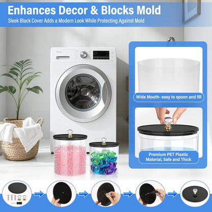 Laundry Detergent Dispenser Set 2 Pack Large & Small Liquid Laundry Soap Dispensers with Bamboo Stands Acrylic Laundry Detergent Containers Total Capacity About 1.25 Gallons Laundry Room Organization