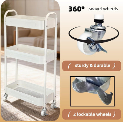 3 Tier Slim Metal Rolling Storage Cart for Laundry Room & Kitchen Organizer, 7.1'' Thin Standing Shelf for Narrow Spaces, Utility Cart with Wheels & Lockable Casters for Bathroom, Black