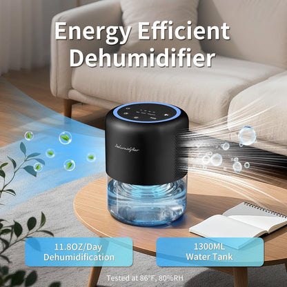 44oz(1.3L) Small Dehumidifier for Home, Auto-Off Quiet Portable Dehumidifier with 3 Modes, 10 Color Lights, 4 Timer Settings for Bedroom Bathroom Closet, Black(215 sq.ft)