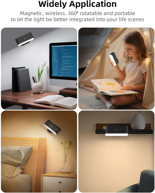 Battery Operated Wall Sconce Set of 2, Rechargeable LED Wall Mounted Light with Remote Control, Stick On Magnetic Wall Lights for Bedroom, 3 Modes Dimmable Bedside Reading Wall Lamps for Bedroom