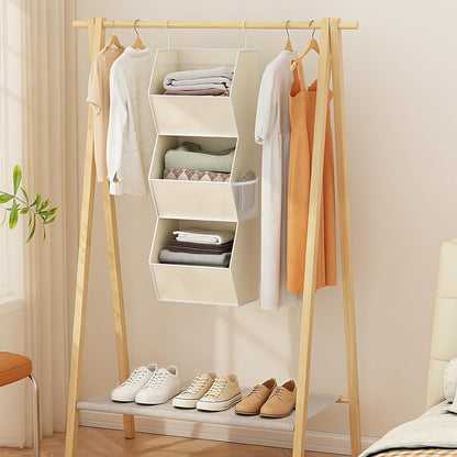 Hanging Closet Organizer 4 Shelf Collapsible Bedroom Closet Organizers and Storage Hanging with Mesh Pockets for Clothes, Fabric Hanging Storage Bins for Wardrobe Closet Organization and Storage, Grey