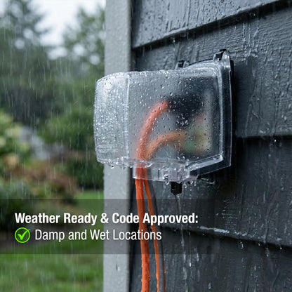 Intermatic WP1020C 2-1/4” Deep Weatherproof Outlet Cover – UV Stabilized Clear, GFCI & Duplex, Vertical Mount, UL Certified – Fits Single Device Only for Larger Double-Gang 4” x 4” Boxes