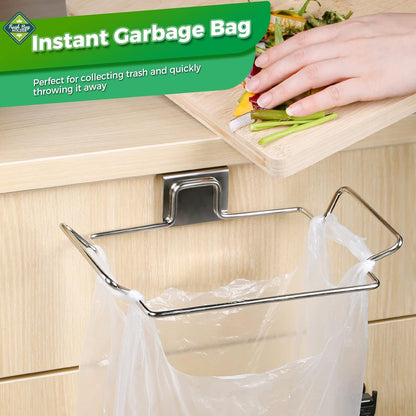 Trash Bag Holder,2 Pack | for Cabinet Door and Cupboards,Stainless Steel,Black,Plastic Bag Holder under Sink,Use for Kitchen,Bathroom,Camper