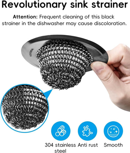 WOKDADA Upgraded Sink Drain Strainer, Patented Reversible Chain Mail Mesh | Anti-Slip Ring, Fast Drainage, Reversible Flip Clean, Rust-Proof, Universal 4.4-Inch, Large Capacity, Garbage Disposal Fit