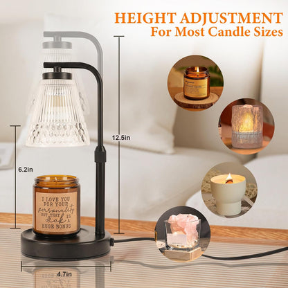 Candle Warmer Lamp, Adjustable Height & Dimmable, Candles with Timer, 2H/4H/8H Auto Off, Safe Flameless Night Light for Home Decor, Bedroom, Office, Christmas Birthday Gift for Women & Men