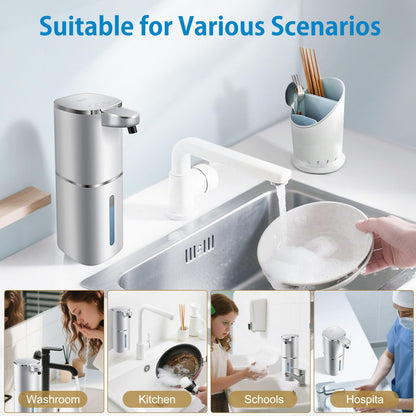 Automatic Foaming Soap Dispenser Touchless, Digital Display 9-Level Adjustable Smart Hand & Dish Soap Dispenser, USB Rechargeable, 13.5oz/400mL Wall Mounted for Bathroom Kitchen, Hotel, Restaurant