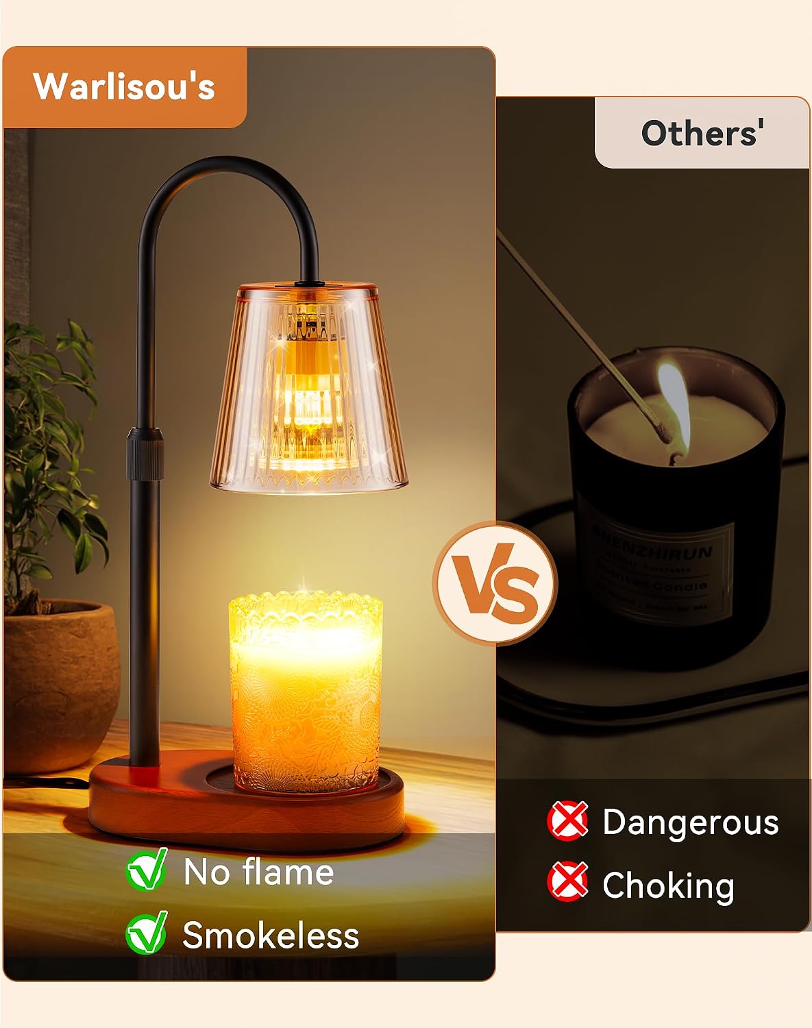 Adjustable Candle Warmer Lamp with Timer - Electric Light Wax Warming Dimmable Flameless Top Melter Heater Melting Heating Height Small Jar Candles Gifts Women Mom Birthday Home Desk Modern Decor