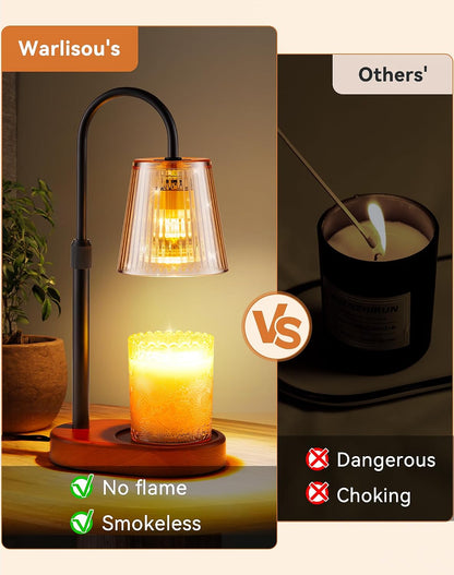 Adjustable Candle Warmer Lamp with Timer - Electric Light Wax Warming Dimmable Flameless Top Melter Heater Melting Heating Height Small Jar Candles Gifts Women Mom Birthday Home Desk Modern Decor