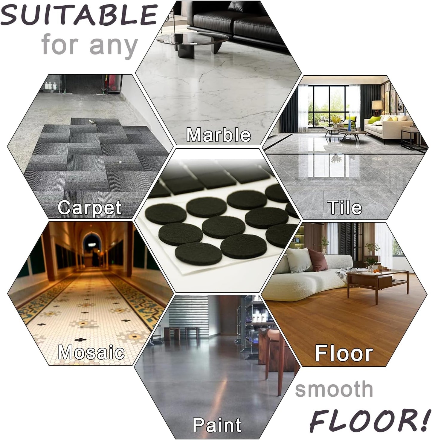 Felt Furniture Pads for Hardwood Floors, 54 Pcs Self-Adhesive Chair Leg Pads, 3.5mm Thick Non-Slip Round & Square Floor Protectors for Tile Floors, No Residue Black Felt Pads
