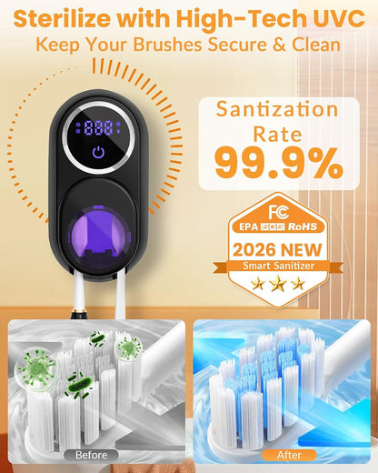Toothbrush Sanitizer Holder, Wall-Mounted with Auto-Inductive Cover & 140°F Air Drying, Bathroom Organizer, Black