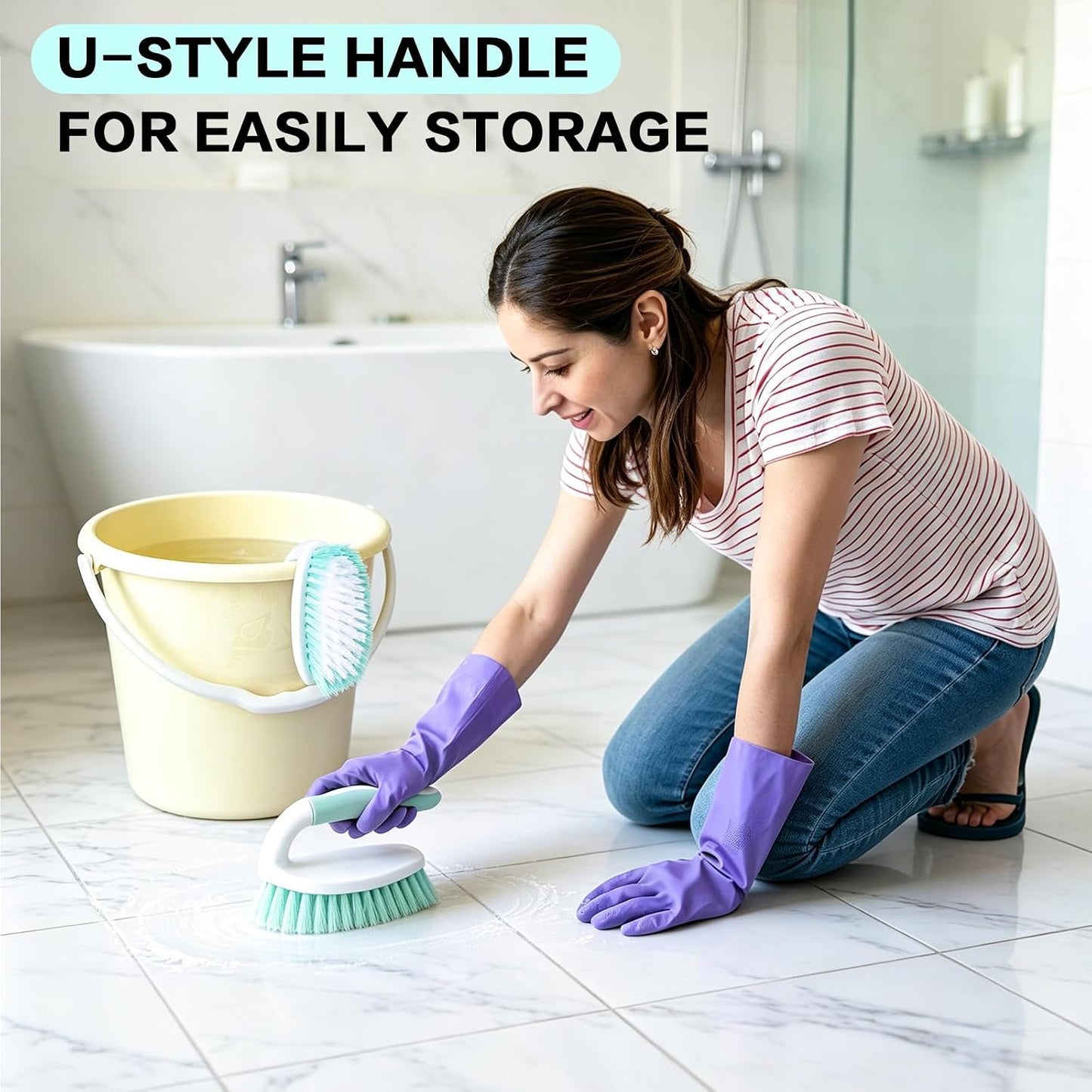 3 Pack Bathroom Scrub Brush Set, Heavy-Duty Scrub Brushes for Cleaning Floor, Green Scrubbing Brush with Non-Slip Handle and Stiff Bristles for Bathtub, Tub, Tile, Gap, Kitchen, Sink