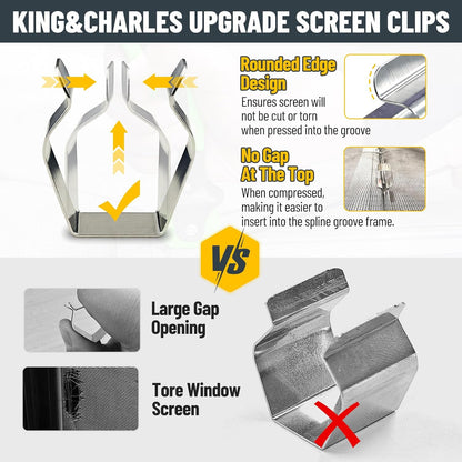King&Charles Window Screen Door Repair/Replacement Kit, Includes Black Screen Mesh 48"x118"+ Versatile Screen Roller Tool+50Ft Spline+8Clips, Insect Screen, Pet Proof Window Mesh Kit