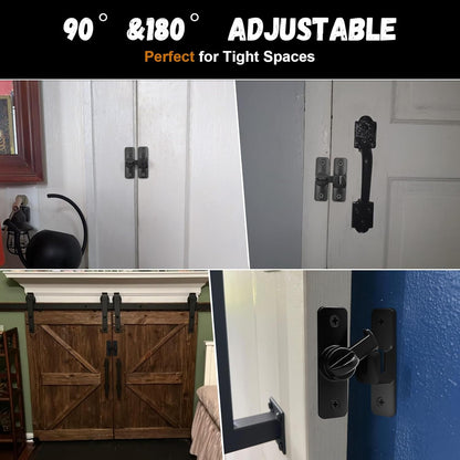 No Drill Barn Door Lock – 90/180 Degree Flip Latch for Sliding Doors, Child & Pet Safety, Easy Installation with Adhesive Pad, Heavy Duty Zinc Alloy (Black) ﻿