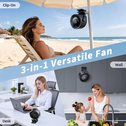 Portable Clip on Fan, Rechargeable USB Desk Fan with Turbo Airflow, 100 Speeds LED Display, 360° Rotation, Small Quiet Battery Powered Fan for Stroller Outdoor Travel Camping Golf Cart, Black