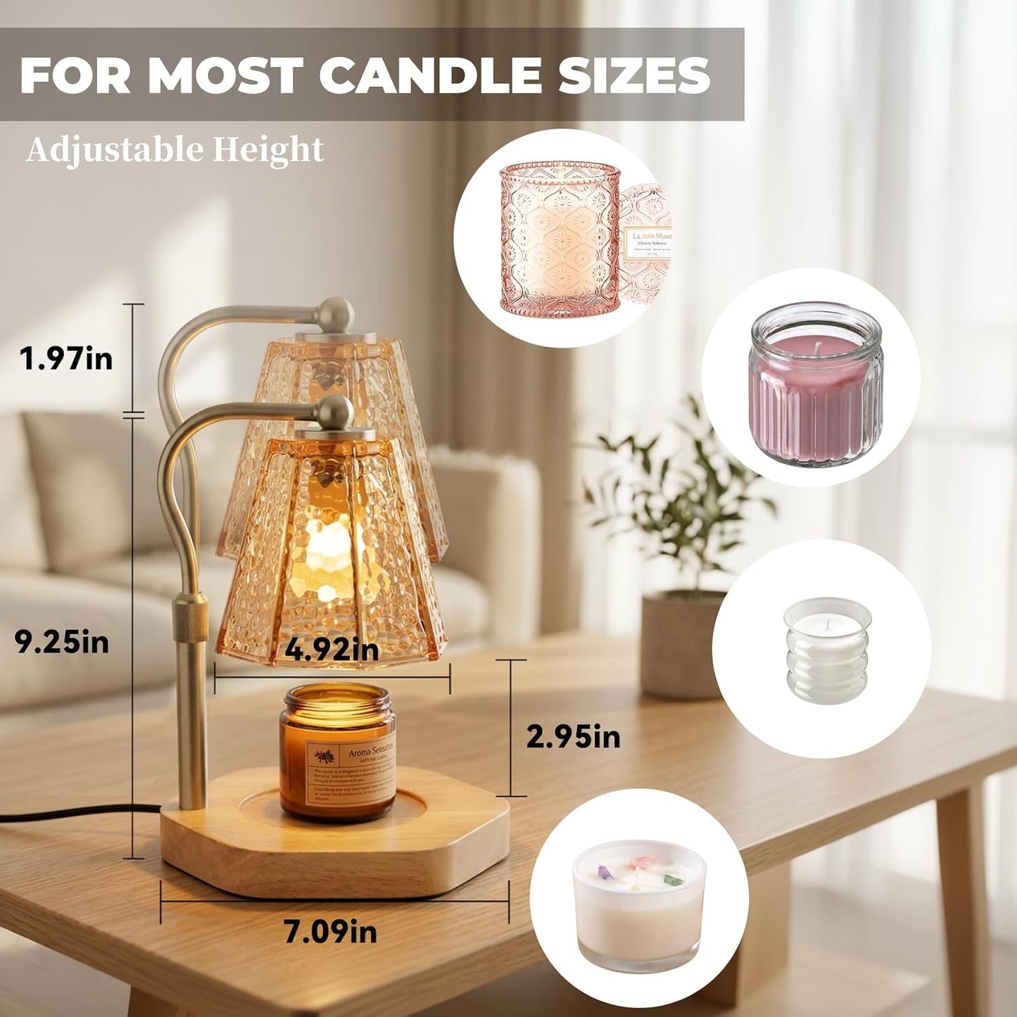 LALISU Candle Warmer Lamp with Timer and Dimmer, Vintage Electric Melter Candle with 2 Bulbs, Melter Scented Height Adjustable Compatible with Jar Candles, House Warming Gifts (Black)