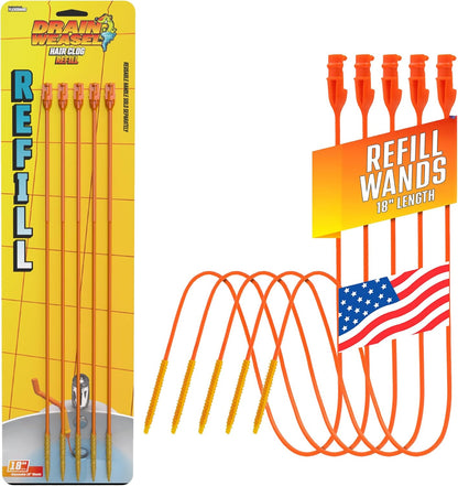 FlexiSnake Drain Weasel Refill - Sink Snake Hair Clog Remover Tool, Sink, Pipe, Bathroom, Bathtub Drain Cleaner, 18-inch Long Flexible Disposable Wands, Made in The USA, 10 Pack