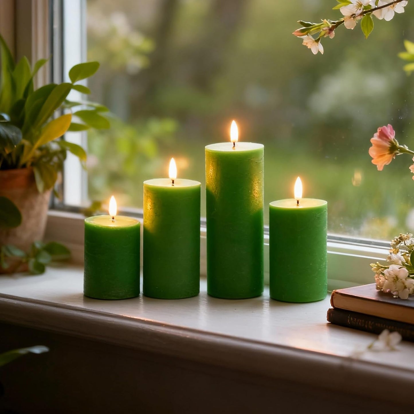 LUSHARBOR Flameless Candles, 4 Pack Battery Operated Candles with Remote, Real Wax LED Fake Candles with Timer Flickering for Christmas Wedding Home Party D3 H 5" 6" 7" 9" White